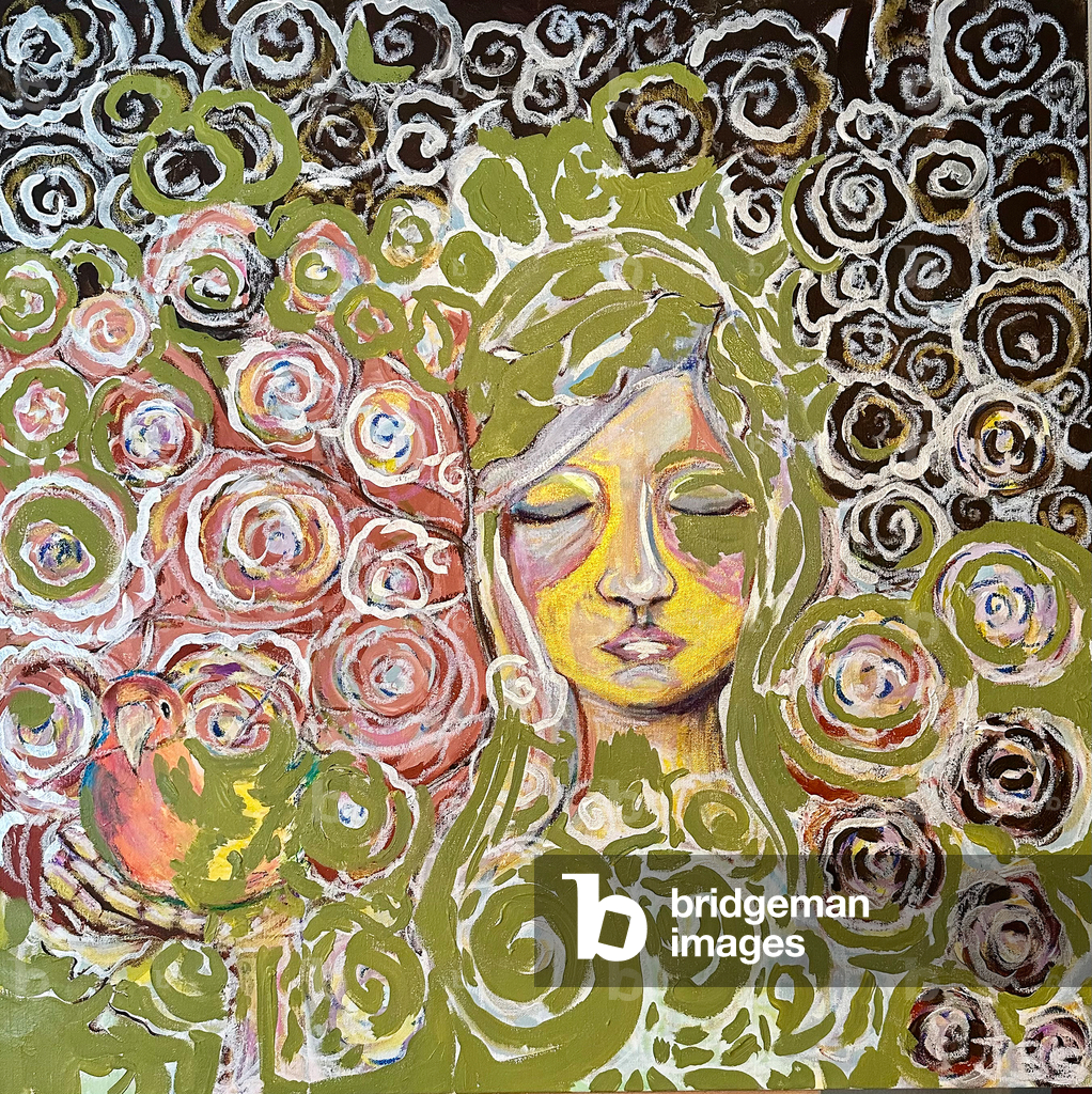Girl With Parrott , 2024 (acrylic on canvas)