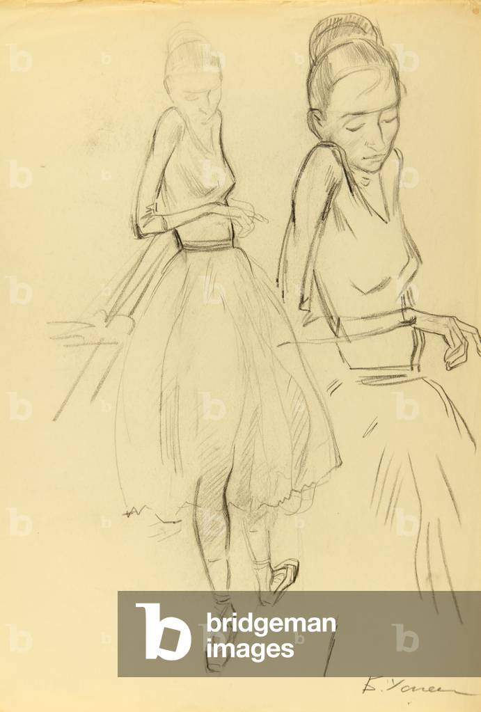 Immagine di Disegno "Prima Ballerina Ekaterina Maximova" 1972 di Boris Uspensky, b/w