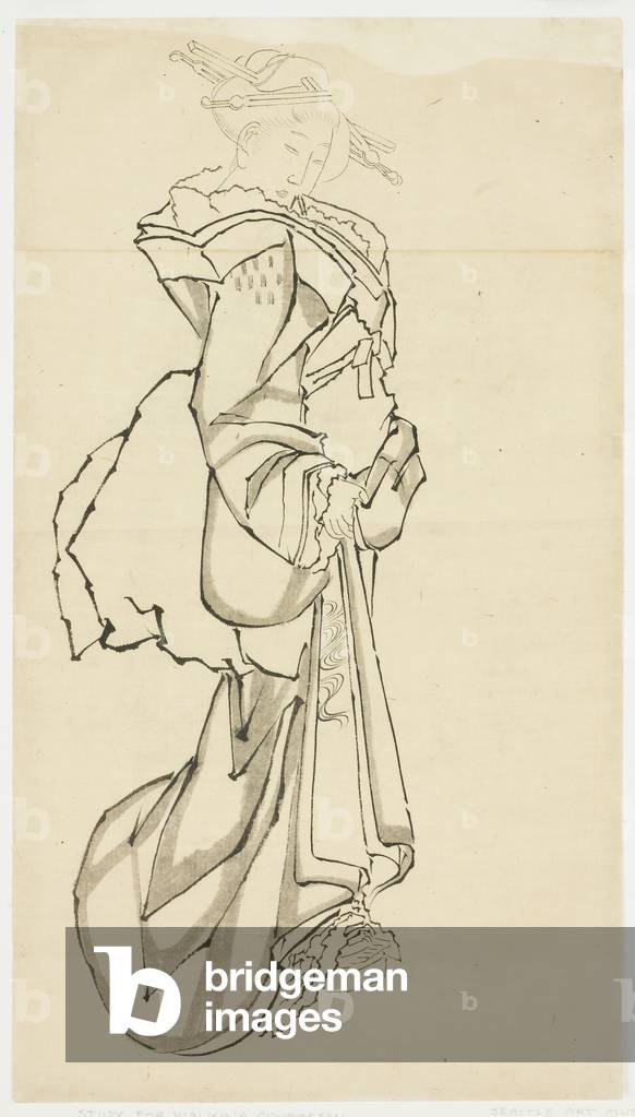 Bild von Zeichnung "Gehende Kurtisane (Studie)" 1815 von Katsushika Hokusai