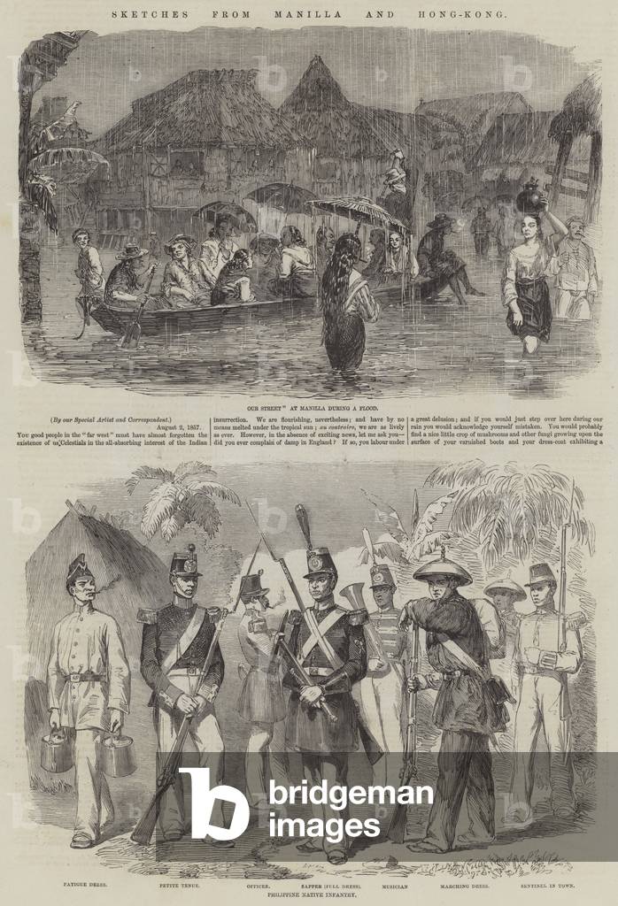 "Skizzen aus Manilla und Hong Kong (Gravur)" 1857 von English School, b/w