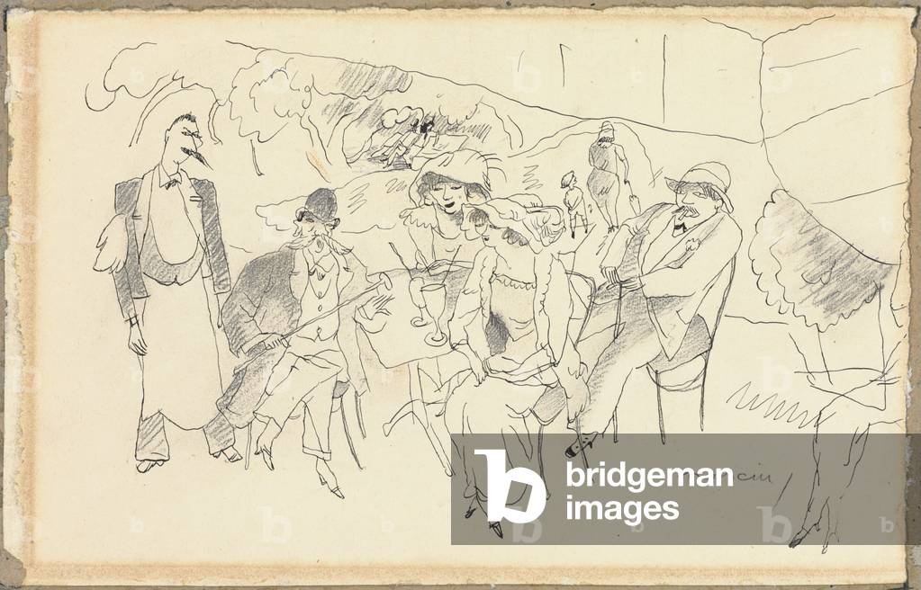 "Scena di figure (acquerello sopra matita su carta)" di Jules Pascin, b/w