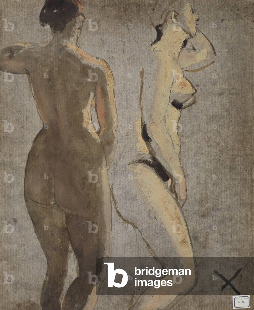 Zwei stehende weibliche Akte (verso), 1815-45 (Öl auf Mappe)