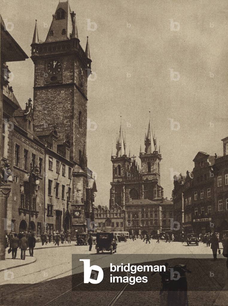 Image of Photography depicting Old Town Hall by Czech Photographer, b/w