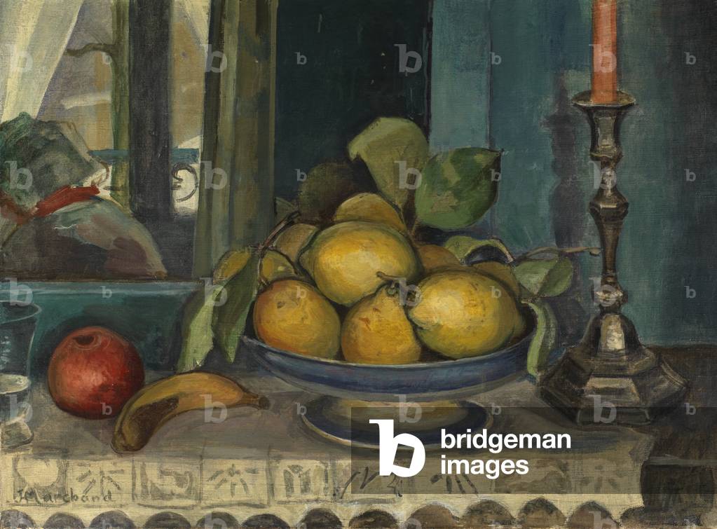 natura morta con frutta e candeliere, c. 1920 (olio su tela)