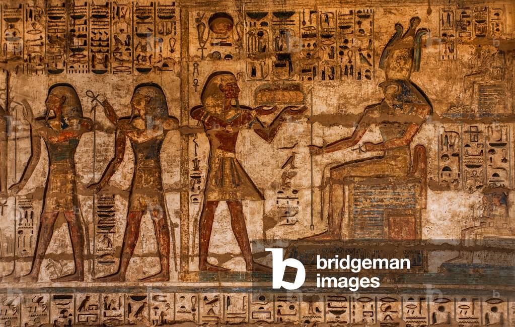 Rilievo nel portico davanti all'ipostilo nel secondo cortile, Medinet Habu, tempio funerario di Ramses III Lux