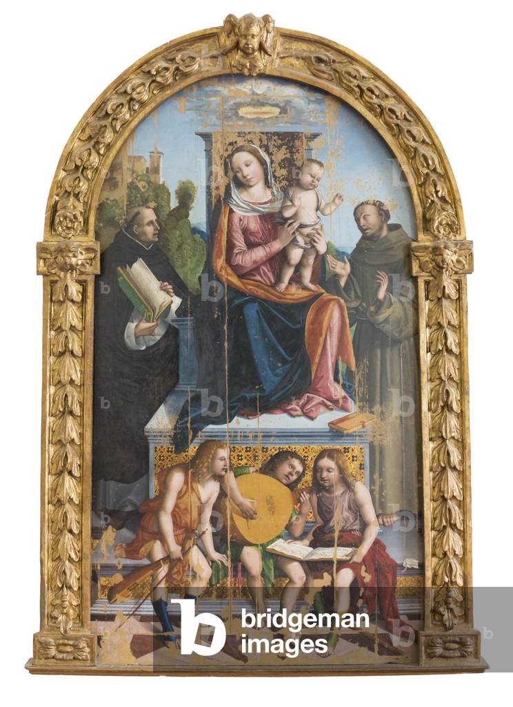 Madonna mit Kind, Heiligen und Engeln, 1513 (Öl auf Holz)
