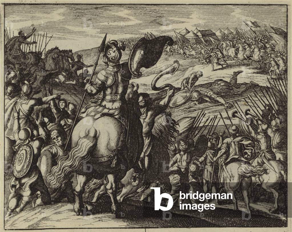 David killing and beheading Goliath (engraving)