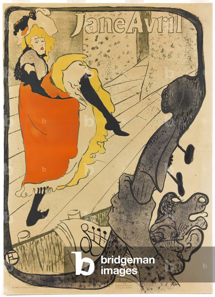 Bild von Zeichnung "Jane Avril", 1893 von Henri de Toulouse-Lautrec, b/w