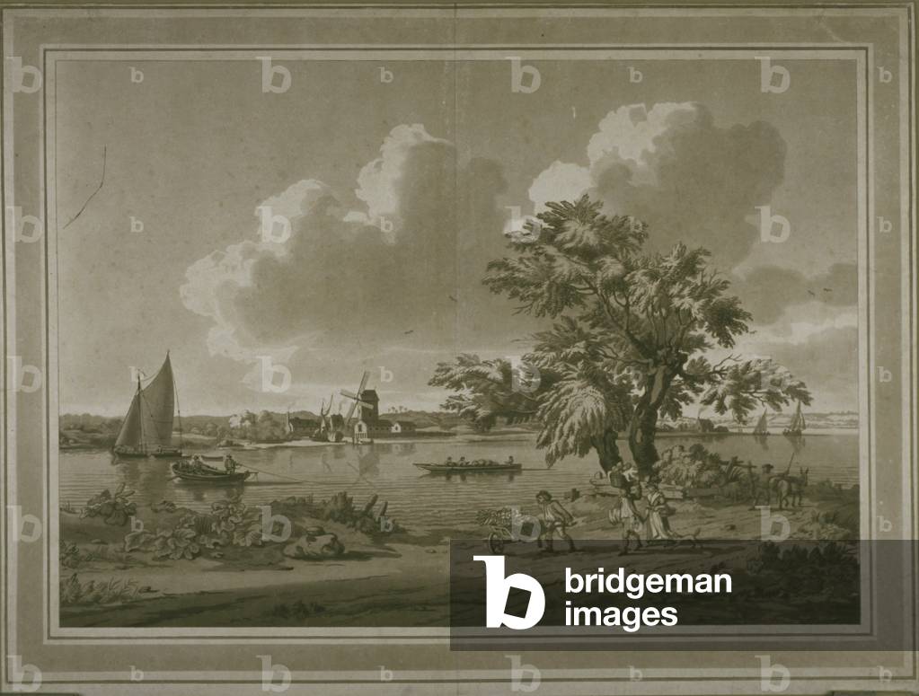 Figure trasporto vegetale lungo la riva del fiume Tamigi (acquatinta)