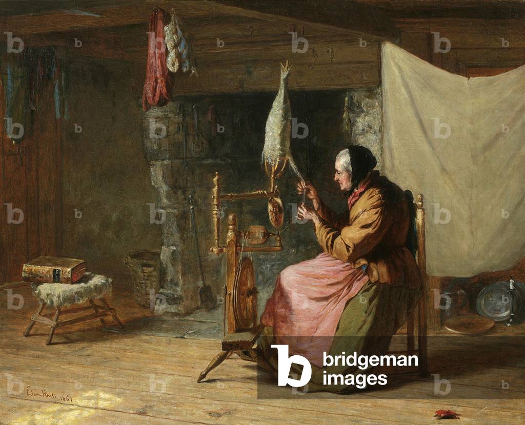 Immagine di Dipinto "Olden Times - noto anche come Spinning Flax", 1861 di Edwin White
