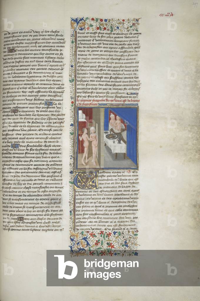 Eine Miniatur von zwei nackten Paaren von Männern und Frauen, die einen Luxus illustrieren, mit einem Blattanf