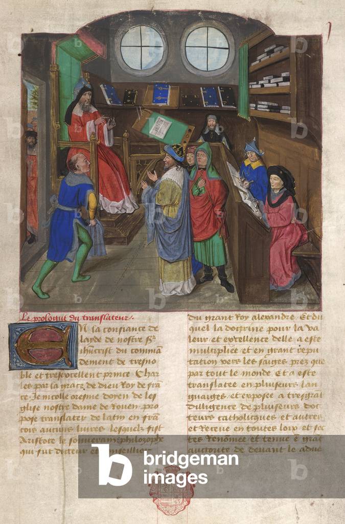 Miniatura di Aristotele insegnando il suo allievo Alessandro Magno