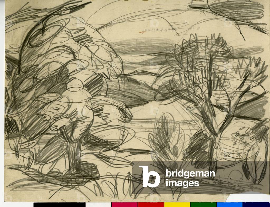 Immagine di Disegno "Paesaggio con alberi e colline - Schizzo" 1920 di William George Gillies