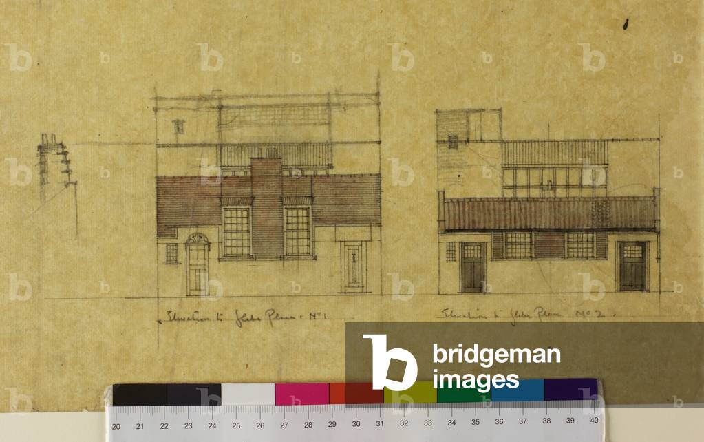 Harold Squire Studio: elevazioni, elevazione alternativa a Glebe Place, 1915-23 (matita e lavaggio su carta da