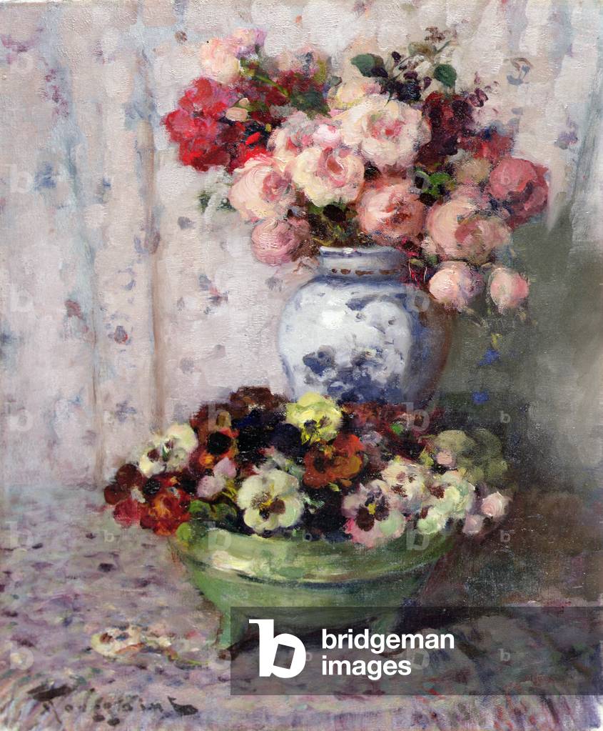 Rosen und Stiefmütterchen (Öl auf Leinwand)