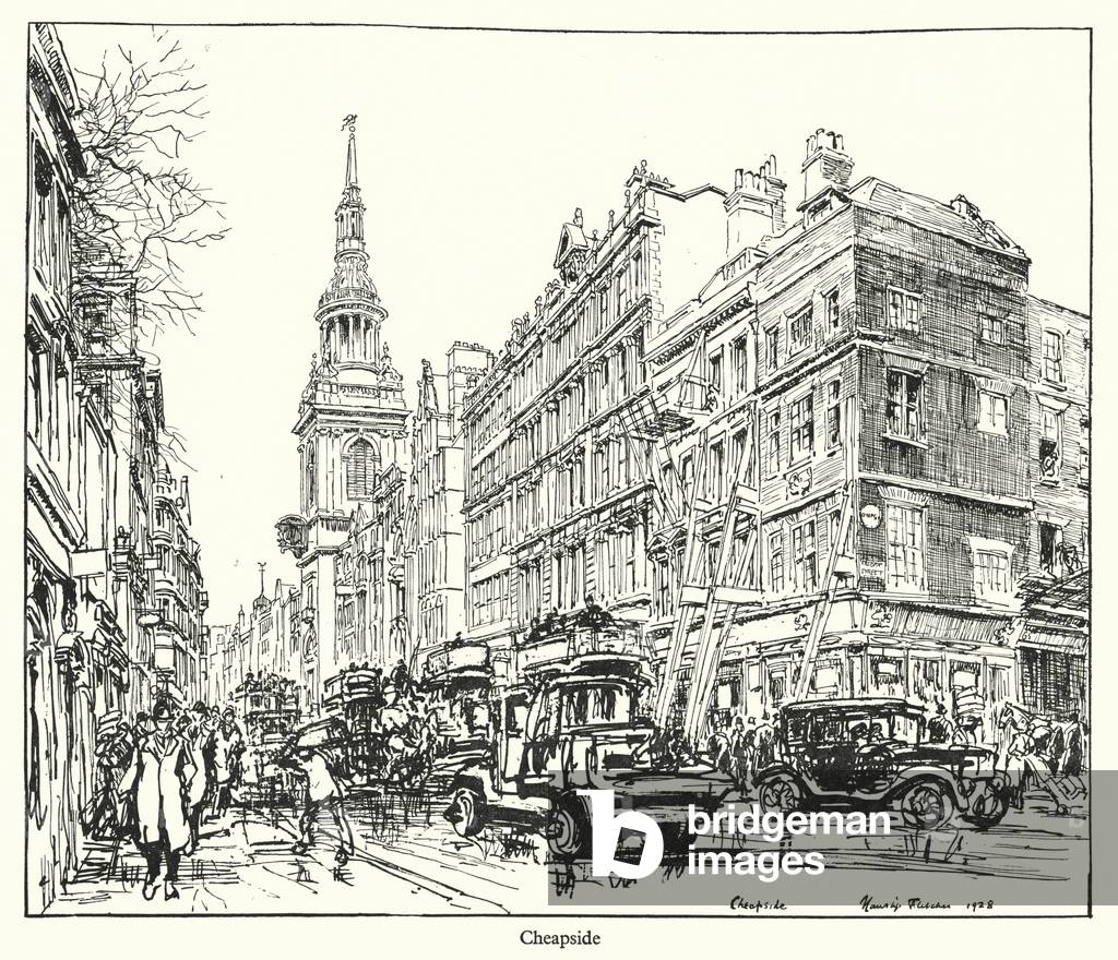 Immagine di Stampa "Londra: Cheapside (litho)" 1901 di Hanslip Fletcher