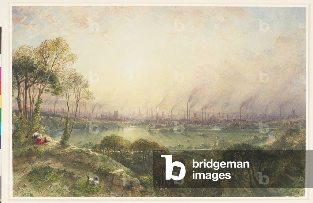 Manchester from Kersal Moor, 1852  (Watercolour, touches of bodycolour, with gum arabic and scratching out)