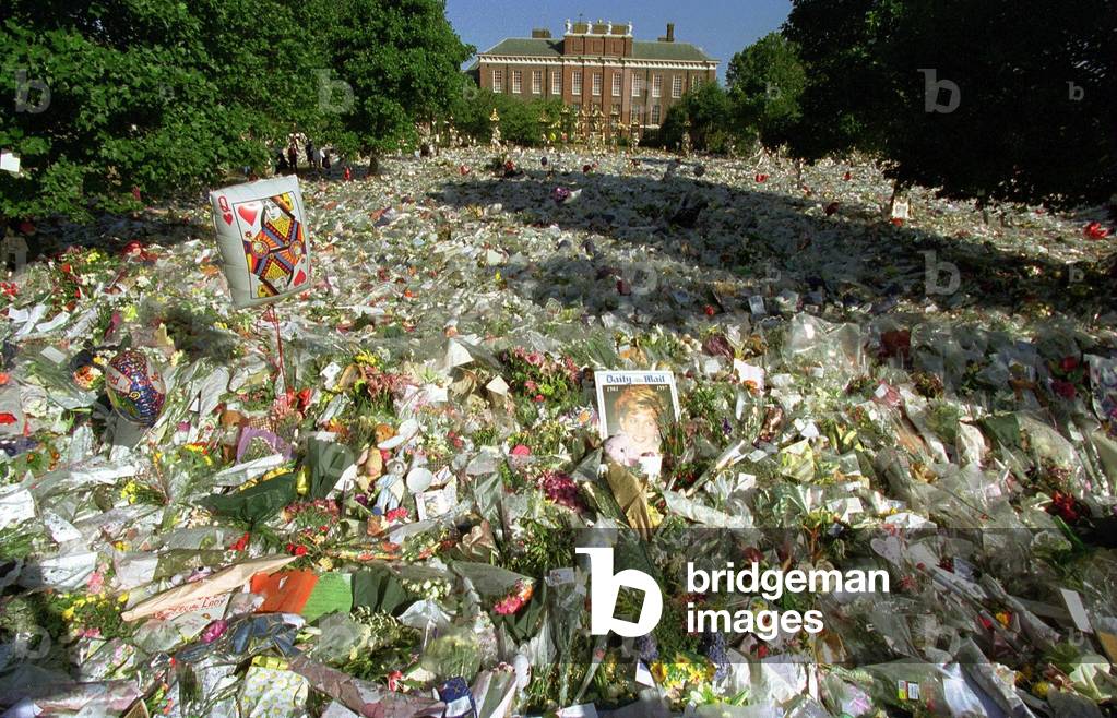 The flowers outside Kensington Palace two days after the funeral of