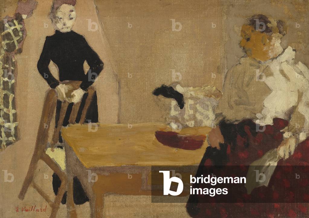 Bild von Gemälde "Die Unterhaltung" 1891 von Edouard Vuillard, b/w