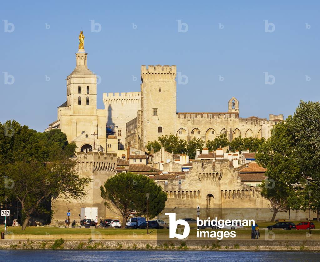 "Palast der Päpste auf der anderen Seite des Flusses Rhone"
