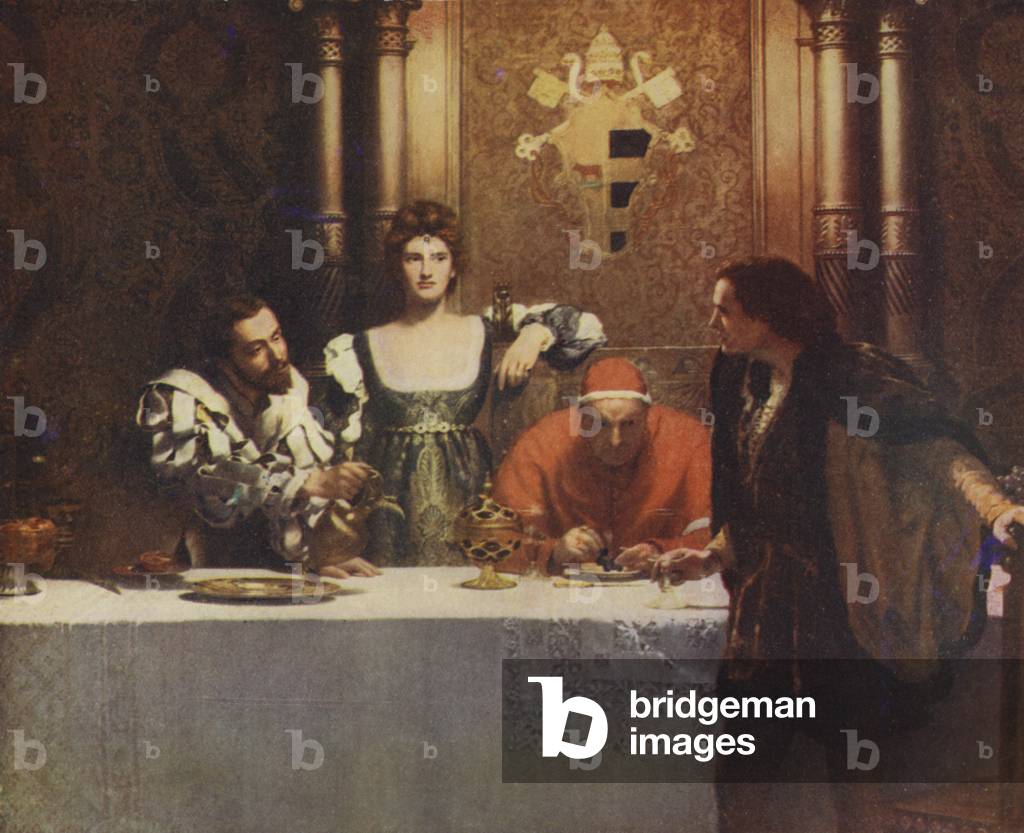"Un bicchiere di vino con Cesare Borgia (colore lito)" di John Collier