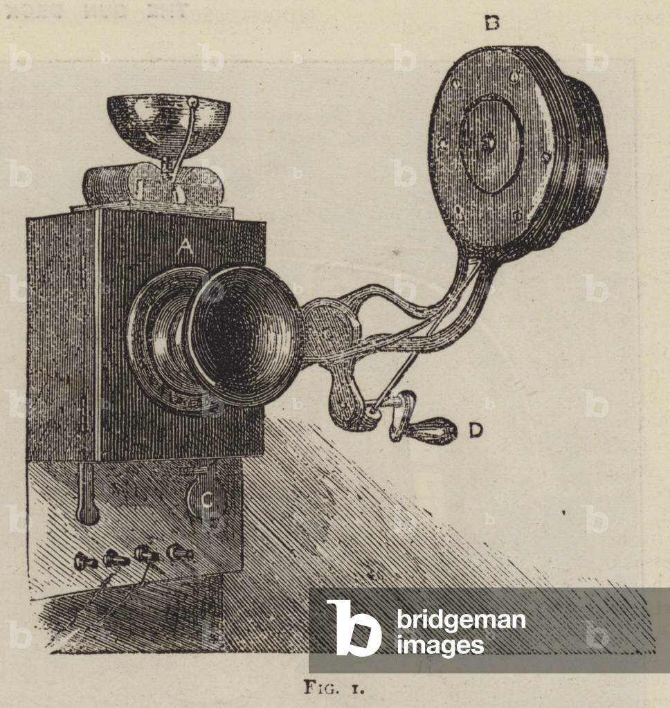 "Edison's lautsprechendes Telefon (Gravur)" von English School, b/w