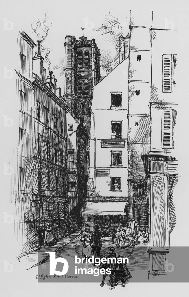 Parigi: L'Eglise Saint-Gervais (litho)