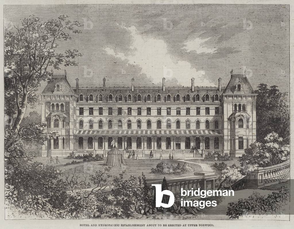 Hotel and Hydropathic Establishment about to be erected at Upper Norwood (engraving) by R. Dudley