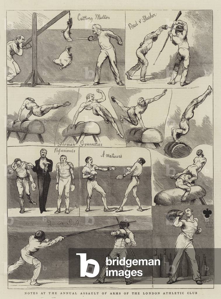 "Note all'Assalto Annuale delle Armi del London Athletic Club (incisione)" di English School, b/w