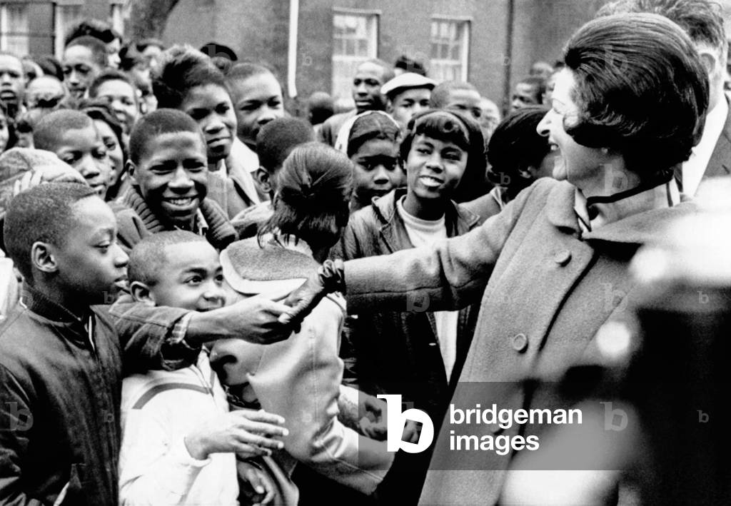 Image of Lady Bird Johnson greets African American students in