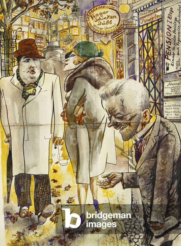 Berlin Street Scene; Berliner Strassenszene, 1930 (black ink, watercolour and thinned oil on paper)