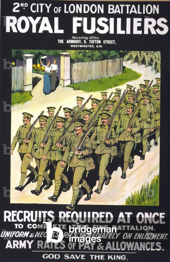 "Prima guerra mondiale 1914-1918: poster di reclutamento britannico per il secondo Battaglione Reale Fusiliers