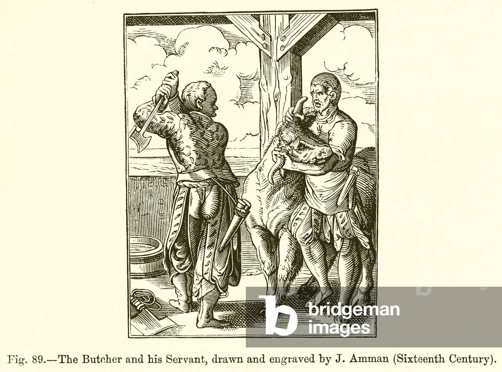 Bild von Gravur "Der Metzger und sein Diener (Gravur)" 1801 von Jost Amman, b/w