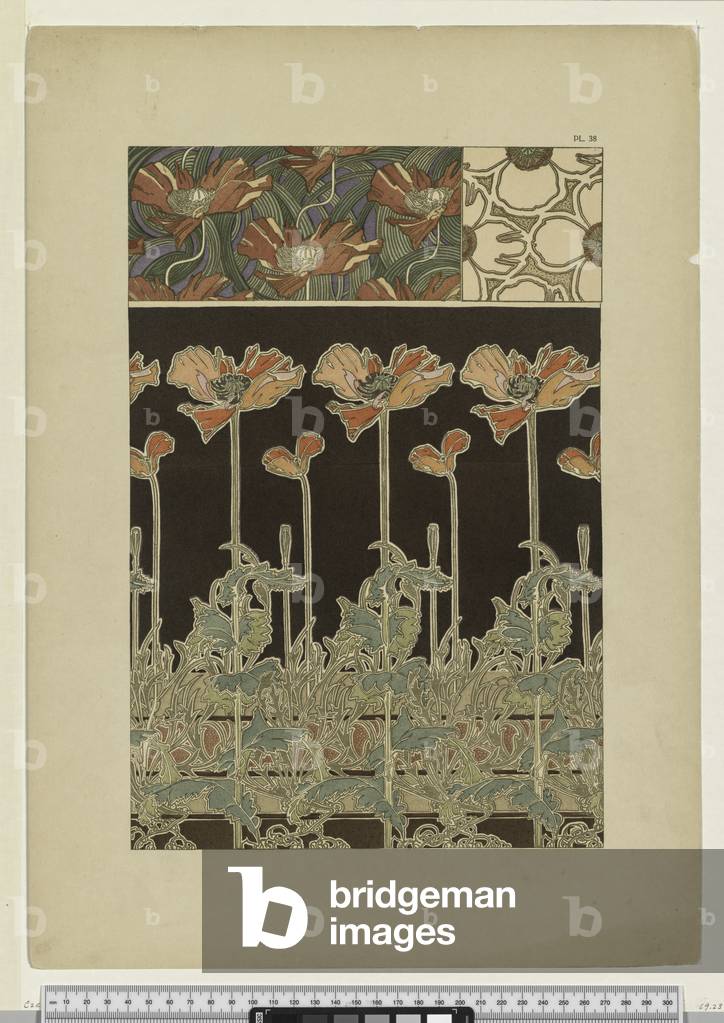 "Documenti Decorativi: Tavola 38 (colore lito)" di Alphonse Marie Mucha, b/w
