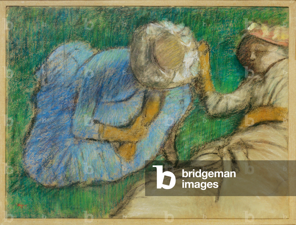 Jeunes femmes se reposant dans un pres (Pastell auf Papier)