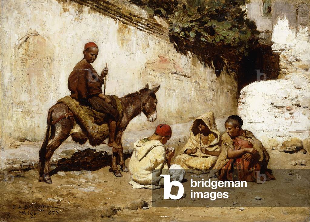 Arabische Kinder spielen Karten, 1873 (öl auf tafel)