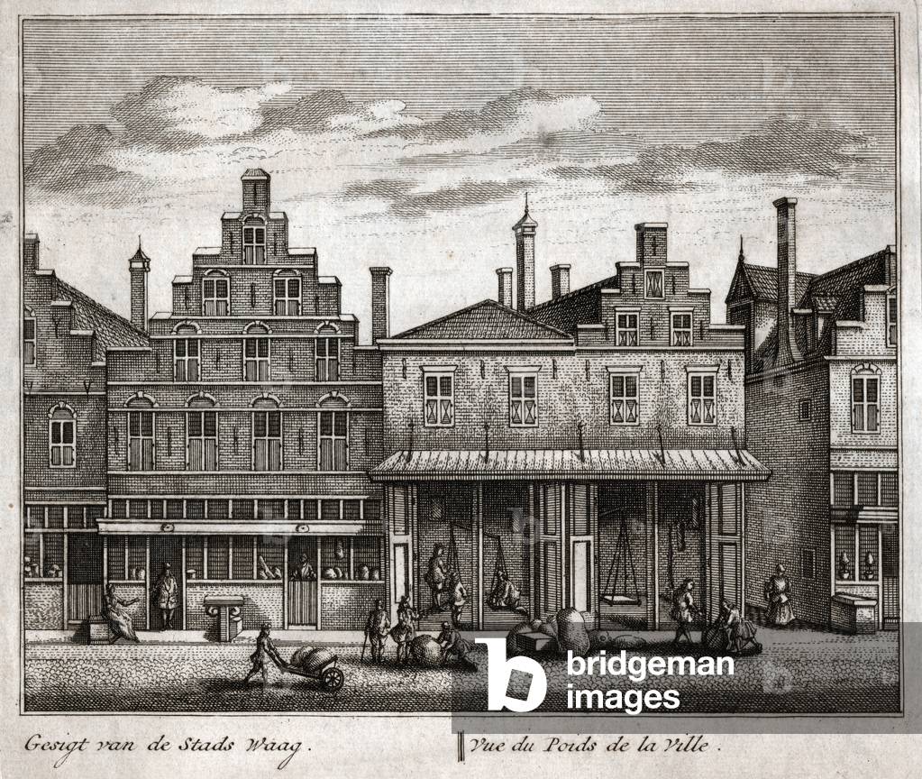 Le poids de ville (Stads Waag) a Delft, Paesi Bassi, XVII secolo (incisione)