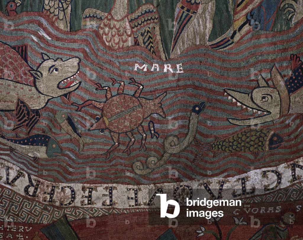 The Creation (detail of the waters), c.1100 (wool and linen)