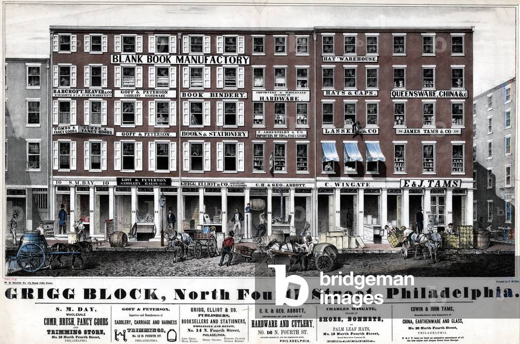 Grigg Block, North Fourth Street, Philadelphia, 1848 (hand-coloured litho)
