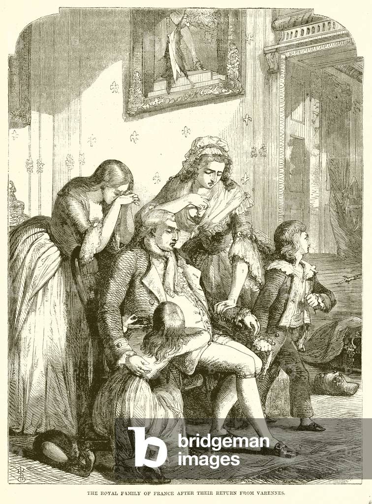 La famiglia reale di Francia dopo il loro ritorno da Verennes (incisione)