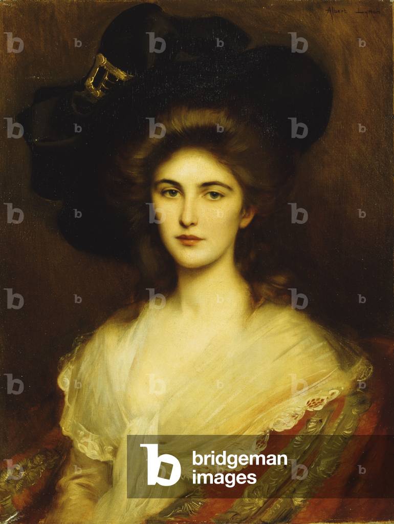 ritratto di un elegante signora in un nero cappello, (olio su tela)