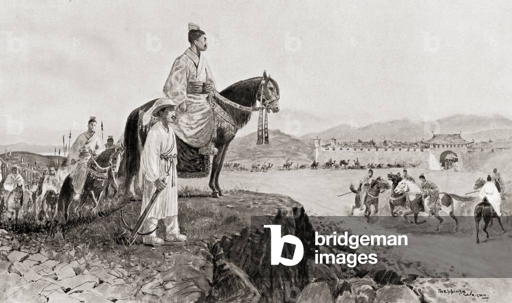 A Chinese emperor watching an early polo match by Unknown Artist