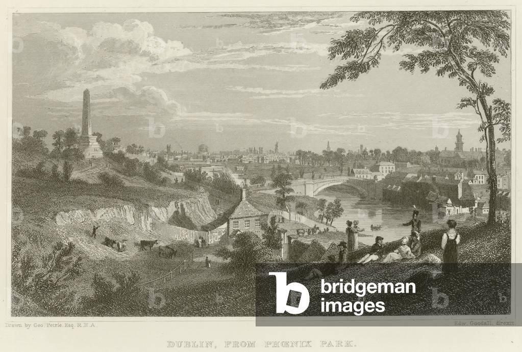 Dublin from Phoenix Park (engraving) by George Petrie, b/w