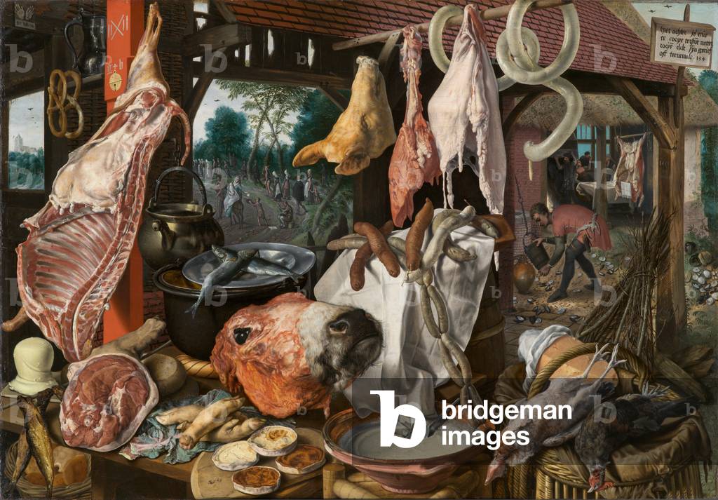 A Meat Stall with the Holy Family Giving Alms, 1551 (oil on panel)