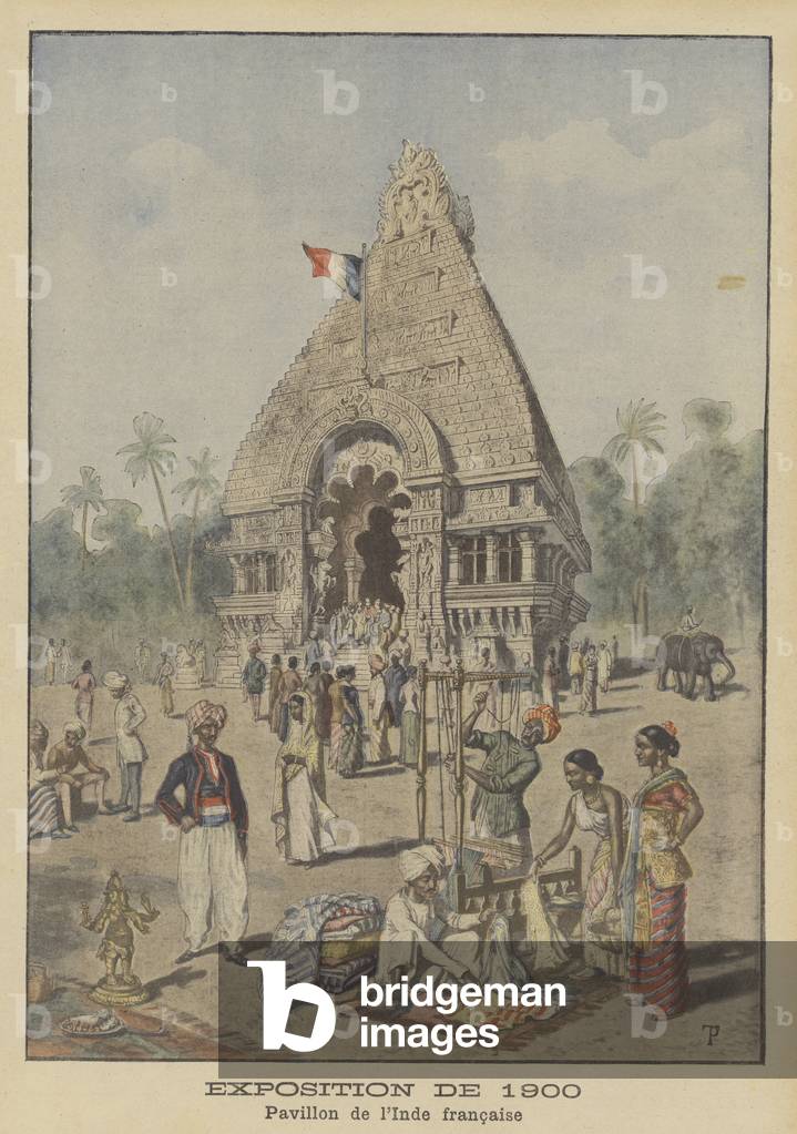 "Der Pavillon von Französisch Indien auf der Ausstellung Universelle von 1900 in Paris (Farbe Litho)" von Fren