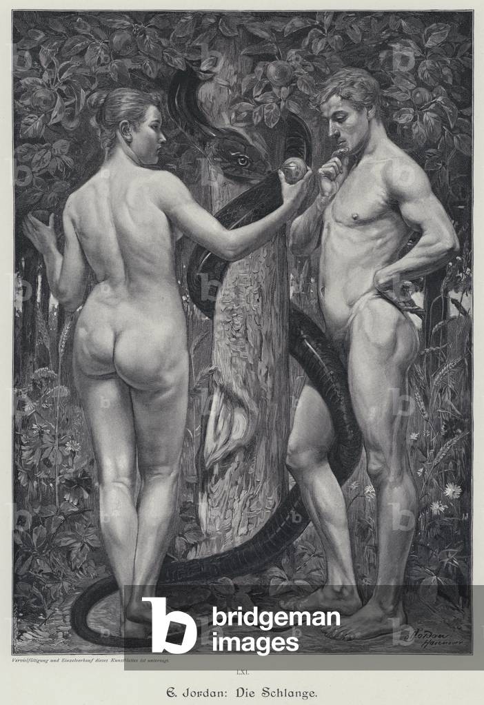 Die Schlange Adam und Eva im Garten von Eden (Gravur)