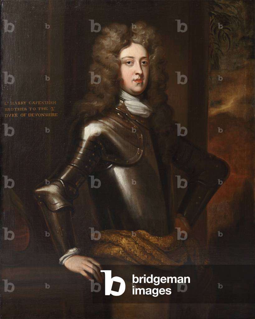 Bild von Gemälde "Lord Henry Cavendish (1673-1700)" von Godfrey Kneller, b/w
