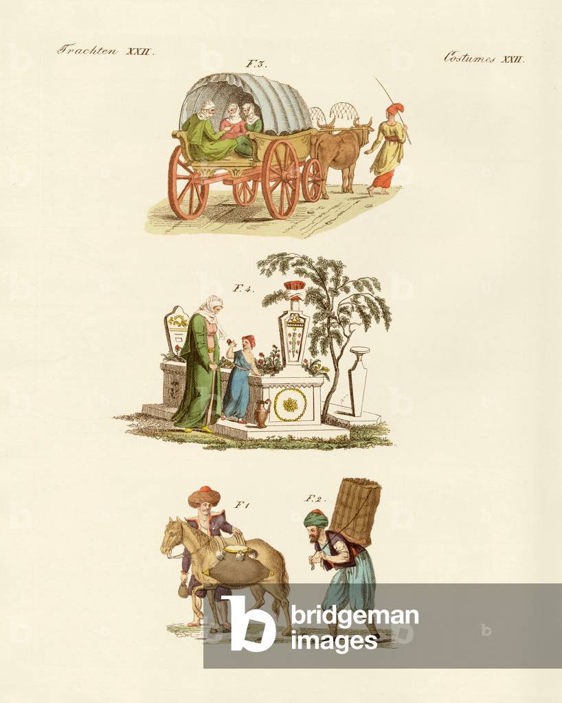 Image de Gravure représentant Costumes nationaux turcs (gravure colorée) par German School