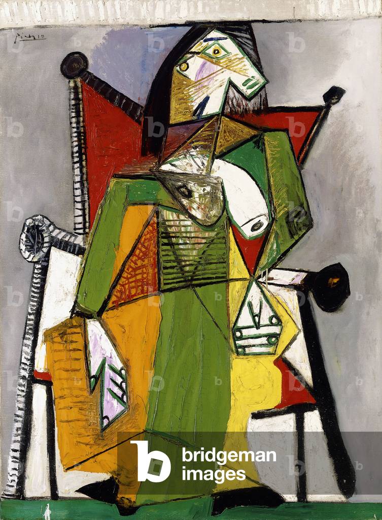 Image of Painting depicting Woman sitting in an Armchair, 1941 by Pablo Picasso