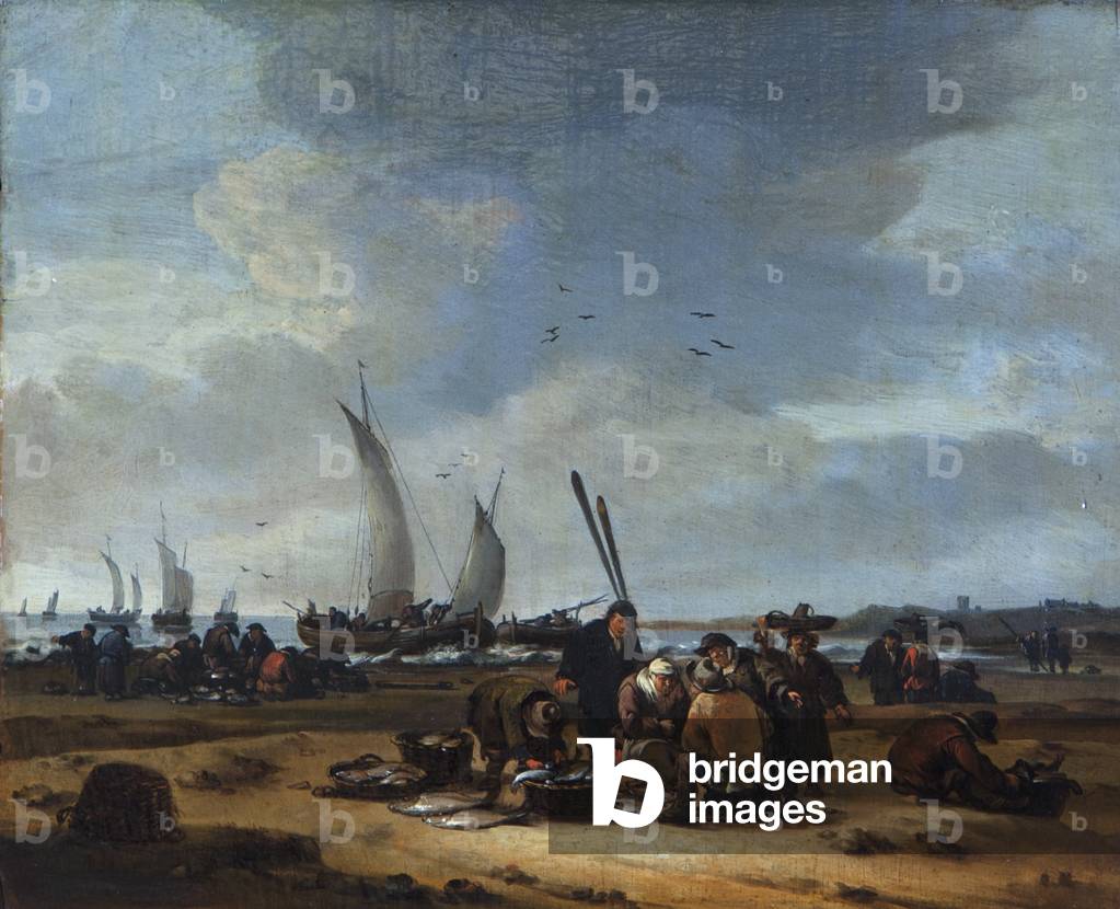 Fischer verkaufen ihren Fang am Strand, um 1650 (Öl auf Leinwand)
